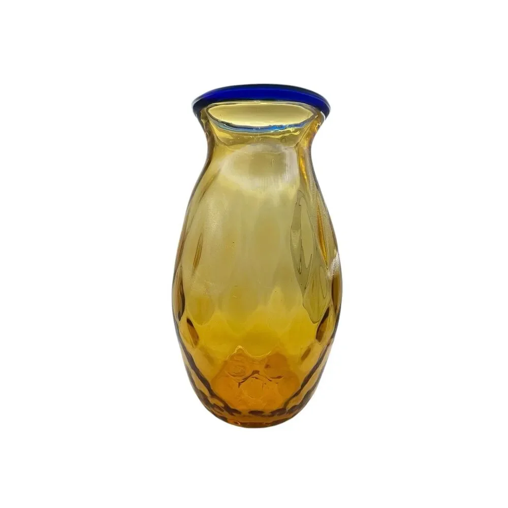 Blenko Vase Optic Glass Wheat Cobalt Vintage Possibly Hank Adams 10.5 X 5.5 X 4